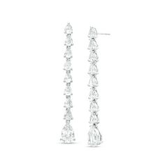 She'll marvel at the shimmer of these gorgeous drop earrings. Created in sterling silver, each dazzling drop showcases an 8.0 x 5.0mm pear-shaped lab-created white sapphire dangle suspended from a row of 4 x 3.0mm shimmering pear-shaped created sapphires. Polished to a bright shine, these post earrings secure comfortably with friction backs. Timeless Sterling Silver Pear-shaped Diamond Earrings, Sterling Silver Pear-shaped Diamond Earrings For Formal Occasions, Formal Pear-shaped Sterling Silver Diamond Earrings, Formal White Gold Teardrop Drop Earrings, Luxury White Drop Teardrop Earrings, Teardrop Diamond Earrings With Vvs Clarity For Formal Events, Pear-shaped Sterling Silver Diamond Earrings For Formal Events, Timeless Pear-shaped Sterling Silver Earrings, Luxury White Pear-shaped Earrings