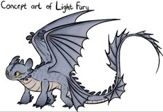 a drawing of a blue dragon with the words concept art of light fury