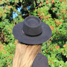 Black Fedora With Flat Crown For Fall, Black Fedora With Flat Crown For Spring, Black Spring Hat With Flat Crown, Black Flat Crown Hat For Spring, Black Fitted Fedora With Flat Crown, Black Felt Hat With Flat Crown For Fall, Adjustable Flat Crown Top Hat For Fall, Classic Brimmed Fedora For Festivals, Classic Fedora Hat For Festivals