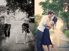 two photos, one is black and white the other has an image of a couple kissing