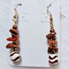 J41 Handmade Dangle Earrings With Goldstone And Madagascar Carnelian Brand New Design! This Is A Listing For A Live Show. Please Watch The Live Show For More Information. Brown Dangle Jewelry With Natural Stones, Brown Dangle Earrings With Natural Stones, Brown Natural Stone Dangle Earrings, Brown Natural Stone Dangle Jewelry, Brown Adjustable Earrings With Natural Stones, Brown Czech Glass Jewelry Gift, Brown Czech Glass Earrings With Dangling Beads, Dangle Earrings With Natural Stones And Czech Glass, Beaded Agate Dangle Earrings