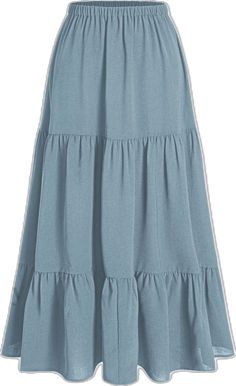 Casual Solid Color Tiered Skirt, Casual Blue Tiered Bottoms, Casual Blue Ruffled Maxi Skirt, Casual Blue Maxi Skirt With Ruffles, Skirt With Ruffle Hem, Skirt Elegant, Elastic Waist Skirt, Autumn Summer, Summer Fall