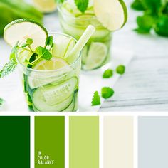 the color scheme is green and has lemons, cucumbers, mint leaves