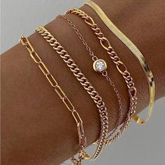 Material: 14k Gold Plated Hypoallergenic Lead & Nickle Free Tarnish Free Length: 8.5” 5pc Bracelet Set Cute Anklets, Summer Beach Jewelry, Cubic Zirconia Bracelet, Gold Bracelet Cuff, Gold Bangle Bracelet, Anklet Jewelry, Pink Bracelet, Beaded Stretch Bracelet, Stylish Jewelry