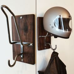 helmet rack motorcycle jacket hook holder harley diy para davidson muebles casco metal madera motos soporte motorcycles visit request something Motorcycle Helmet Rack, Wooden Motorcycle, Helmet Rack, Motorcycle Decor, Motorcycle Garage, Rat Rods Truck, Hat Storage, Storage Display, Motorcycle Style