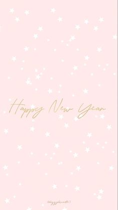 a pink background with white stars and the words happy new year