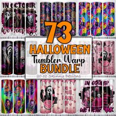 an assortment of halloween tumbler wraps with the number thirteen on them and various designs