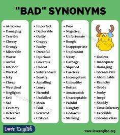 the four types of bad and evil words in english, with an image of a cartoon character