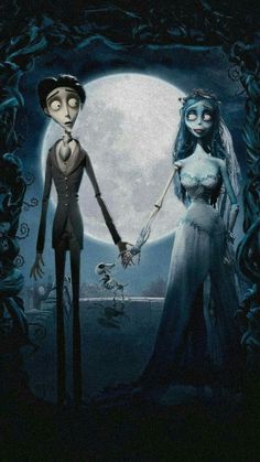 the corpse bride and groom are holding hands