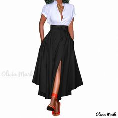 Olivia Mark - Chic High-Waisted Asymmetrical Maxi Skirt Bouffant Dress, Asymmetrical Maxi Skirt, Silk Midi Skirt, Dress Stretch, Types Of Skirts, Maxi Skirt, Midi Skirt, Mini Skirts, High Waisted