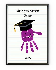 a purple hand with a graduation cap on it and the words kindergarten grad