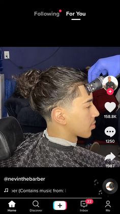 Curly Man Bun Fade, Man Bun Taper Fade, Low Taper Man Bun, Man Bun Taper, Taper Men, Stud Hairstyles, Front Taper, Boys Dyed Hair