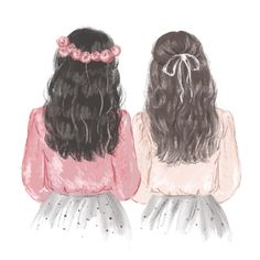 2 Sisters Drawing Easy, 2 Best Friends Drawing, Two Besties Drawing, Two Girls Best Friends, Easy Bunny Drawing, Beautiful Sister Quotes, Pink Blouses, Sisters Drawing, Back Drawing