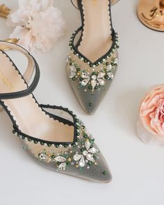 Dark Green Elegant Pearl Party Shoe, Rhinestone Beaded Emerald Green Shoes, Wedding Guest Simple Handmade Shoe, Classy Formal Custom Shoes - Etsy Green Rhinestone Wedding Heels, Green Rhinestone Heels For Wedding, Green Embellished Open Toe Heels, Green Rhinestone Round Toe Heels, Green Embellished Heels For Evening, Embellished Green Heels For Evening, Green High Heel Wedding Shoes For Party, Green Low Heel Wedding Shoes, Elegant Green Closed-toe Wedding Shoes