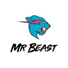 the logo for mr beast is shown in blue and black with an angry cat's head