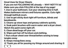 the instructions for how to use dryer sheets in your home or office, with pictures and text below