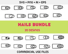 "Craft Supplies Tools,Clip Art Image Files,Canvas Surfaces, Nail svg bundle,Nails svg,Nails print svg,nail design svg,nail Cut Files,nail Clip art,nail polish svg,nail FASHIN svg,nails shirt print, Nail art These file sets can be used for a wide variety of items: t-shirt design, coffee mug design, custom tumblers, custom hats, printables, & more! HOW TO RECEIVE YOUR FILES After payment is confirmed, download the files by going to \"Your Account\" > \"Purchases\" scroll down and look for your purchase and download from the blue button (Files ready to download). These Files will also be sent to your email! PLEASE NOTE This is a DIGITAL item for INSTANT DOWNLOAD! No PHYSICAL ITEM will be mailed! This is for use for cutting machines, (Cricut, Silhouette, etc.) Make sure your machine is compati Nail Clip Art, Nails Svg, Nails Print, Design Coffee, Custom Hats, Custom Tumblers, Fashion Nails, Nail Design, Shirt Print