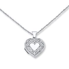 This enchanting heart-shaped locket necklace for her is crafted of sterling silver with a scrollwork design. The pendant sways from an 18-inch cable chain that fastens with a spring ring clasp. Heart Locket Necklace Silver, Sterling Silver Locket Necklace, Silver Locket Necklace, Jewelry Advice, Heart Locket Necklace, Necklace For Her, Kay Jewelers, Silver Lockets, White Necklace