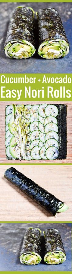 cucumber and avocado easy nori rolls recipe with step by step instructions