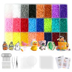 PRICES MAY VARY. VALUE PACK - Includes 24000pcs 2.6mm mini fuse beads in 24 bright colors, 2 tweezers, 3 pegboards, 5 ironing papers, 10 key rings, and 10 straps. The quantity and color variety of beads that come with this kit is a good start. CONVENIENT TO USE - Comes with everything you need except iron. The pegboards are clear so you can place them over the pattern to help guide the kids with their design. The case is great for keeping colors separate and easy to find. PREMIUM QUALITY - Our c Play Day, Melting Beads, Fuse Beads, Bead Kits, Toys For Kids, Craft Set, Toy Craft, Peg Board, Art Crafts