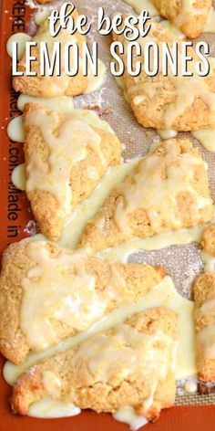 lemon scones with icing on a baking sheet