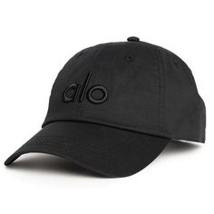 a black hat with an o logo on the front and back side, sitting against a white background