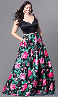 Formal V-Neck Dress with Floral Print Long Skirt Plus Size Long Dresses, Prom Dresses 2017, Junior Prom Dresses, Prom Girl