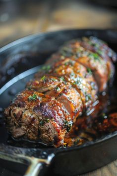 the meat is cooked and ready to be served in the skillet on the table