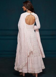 Light Pink Thread Embroidered Anarkali – Lashkaraa Chikan Kari Kurti Designs, Chikan Kari Anarkali, Anarkali Designs, Indian Blouse Designs, Designer Anarkali Dresses, Embroidered Anarkali, Pink Thread, Anarkali Dress Pattern