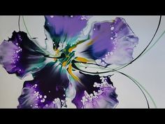 a painting of a purple flower with water droplets on it