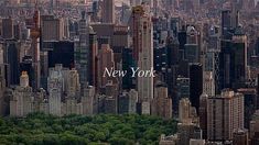 an aerial view of new york city with the words new york in front of it