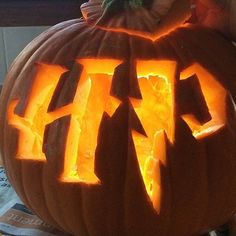 a carved pumpkin with the word ct on it