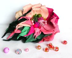 "This is a brooch made from 100% genuine leather. ✿ Item Details ✿ ~ Size: 3,9\" x 5.1\" ~ Color: pink, green, Are you looking for an accessory that could complete your attire or would you like to make a statement in a special event or family function.   If yes, then this brooch may just be for you! You will be irresistible with this genuine leather brooch!  This flower brooch is made from high quality colored natural leather, is 100 hundred percent hand made, and is a very unique accessory. Lea Unique Pink Brooches For Party, Multicolor Handmade Flowers Brooches As Gift, 50 Th Anniversary, Wedding Lapel, Flower Anniversary, Women Brooch, Brooch Fabric, Leather Brooch, Fabric Flower Pins