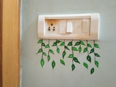 the electrical outlet is decorated with green leaves