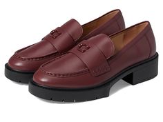 COACH Leah Leather Loafer - Women's Shoes : Wine : Please Note: COACH items cannot be shipped to military addresses (APO or FPO) and addresses in Hawaii, the Virgin Islands, Guam or any other locations outside of the continental US. Take your every day look to the next level in the versatile COACH Leah Leather Loafers. Slide on style Loafer style uppers with branded hardware. Round toe silhouette. Chunky style platforms. Block heels. Leather uppers. Leather and synthetic linings and insoles. Syn Coach Loafers For Workwear In Fall, Coach Loafers For Fall Workwear, Casual Coach Loafers For Work, Red Loafers, The Virgin Islands, Loafer Style, Loafers Style, Virgin Islands, Slide On