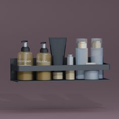 the shelf is filled with different types of beauty products