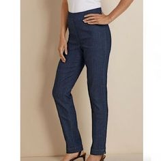 Soft Surroundings Dark Wash Denim Pull On Style Trousers. Stretchy Waist, Jegging Style. New Without Tags. Gtd/Kf Style Trousers, Pull On Jeans, Denim Trousers, Soft Surroundings, Dark Wash Denim, Pull On Pants, Ankle Jeans, High Rise Jeans, Small Waist