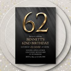 a black and gold birthday party card with the number two on it's front