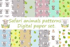 a set of four different animal patterns in pastel colors