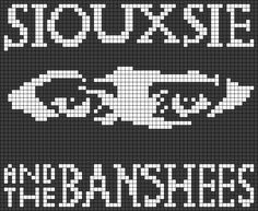 two cross stitched letters are shown in black and white, each with an arrow