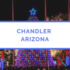 a large christmas tree is lit up with colorful lights and people are standing in front of it