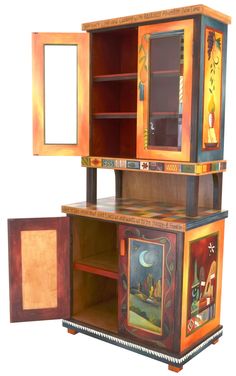 an art deco cabinet with paintings on it