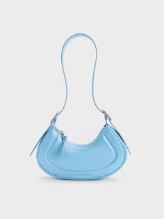 Blue Petra Curved Shoulder Bag Charles And Keith Bags, Platform Mules, Brand Collaboration, Blue Purse, Size Chart For Kids, Charles Keith, Blue Bags, Belt Size, Bag Straps