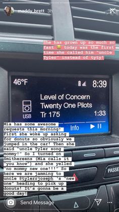 an image of a car radio with the text level of concern twenty one pilots