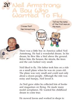 an advertisement for neil armstrong's book, a boy who wanted to fly with his teddy bear