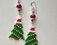 Jingle Bells, Red Beaded Earrings - Etsy Christmas Seed Bead Earrings, Christmas Seed Bead, Christmas Beaded Earrings, Deer Earrings, Poinsettia Earrings, Cookie Earrings, Bead Jewelry Patterns, Snowman Earrings, Miyuki Bead