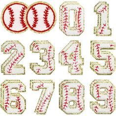 the numbers are made out of sequins and have baseball stitching on them