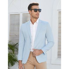 This linen suit made of hight quality cotton linen fabric, which is lightweight, breathable, soft and durable. Professional suit fabric and exquisite tailoring keeps this blazer sharp. This casual sport coat with notch lapel, regular fit, two button closure, left chest real pocket, two real side pockets, inside a real pocket, light shoulder pad. Finished by excellent stitching, this sport coat blazer has a linen texture specially designed for western men, will really make you minimalistic, elega Casual Spring Suits With Notch Lapel, Spring Casual Suits With Notch Lapel, Long Sleeve Business Casual Blazer For Summer, Business Casual Long Sleeve Blazer For Summer, Long Sleeve Blazer For Business Casual In Summer, Spring Casual Notch Lapel Suits, Summer Business Casual Long Sleeve Blazer, Casual Semi-formal Spring Suits, Semi-formal Spring Casual Suits