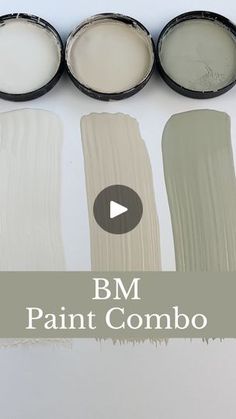 four paint colors with the words bm paint combo in white and light grays