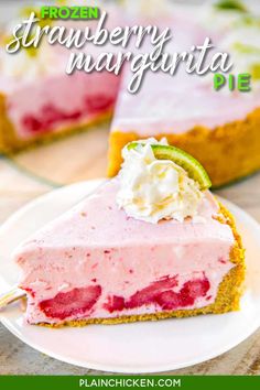 a piece of pie on a white plate with a slice taken out of it and the rest of the pie in the background